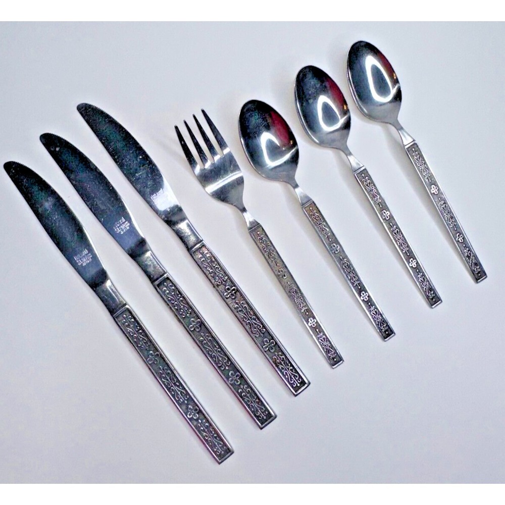 National Stainless Flatware MCM Swirl Detail Replacement 7 Pc spoon fork knife